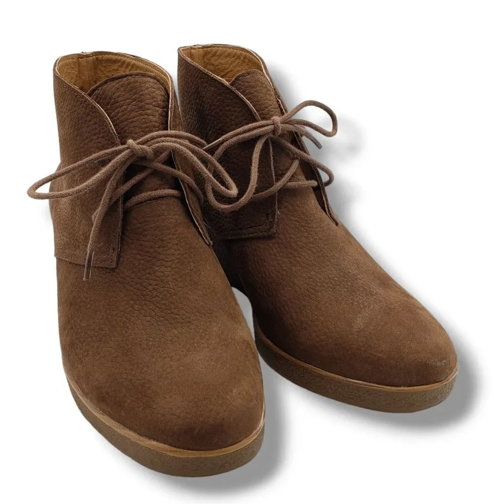 Lucky Brand Junes Wedge Boot Womens 8.5 Brown Nubuck Leather‎